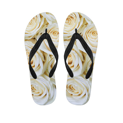 White Rose Print Flip Flops