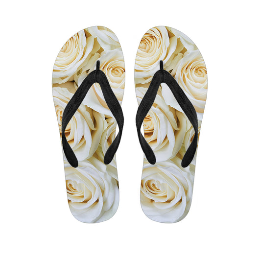 White Rose Print Flip Flops