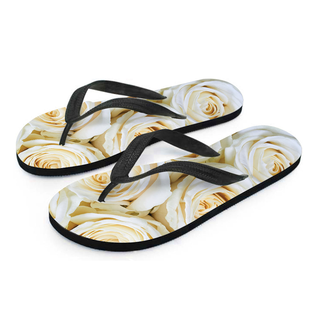 White Rose Print Flip Flops