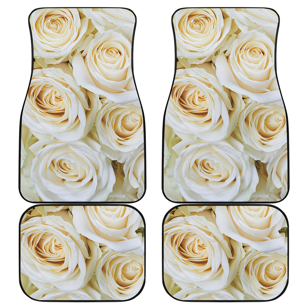 White Rose Print Front and Back Car Floor Mats