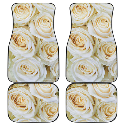White Rose Print Front and Back Car Floor Mats