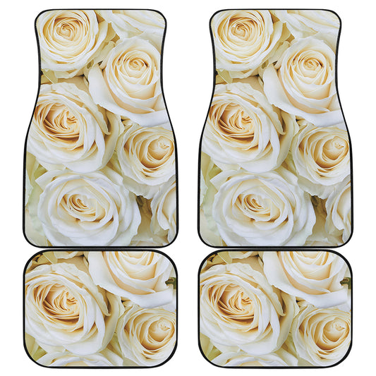 White Rose Print Front and Back Car Floor Mats