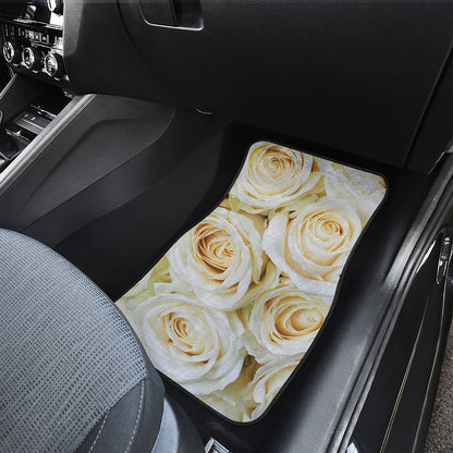 White Rose Print Front and Back Car Floor Mats