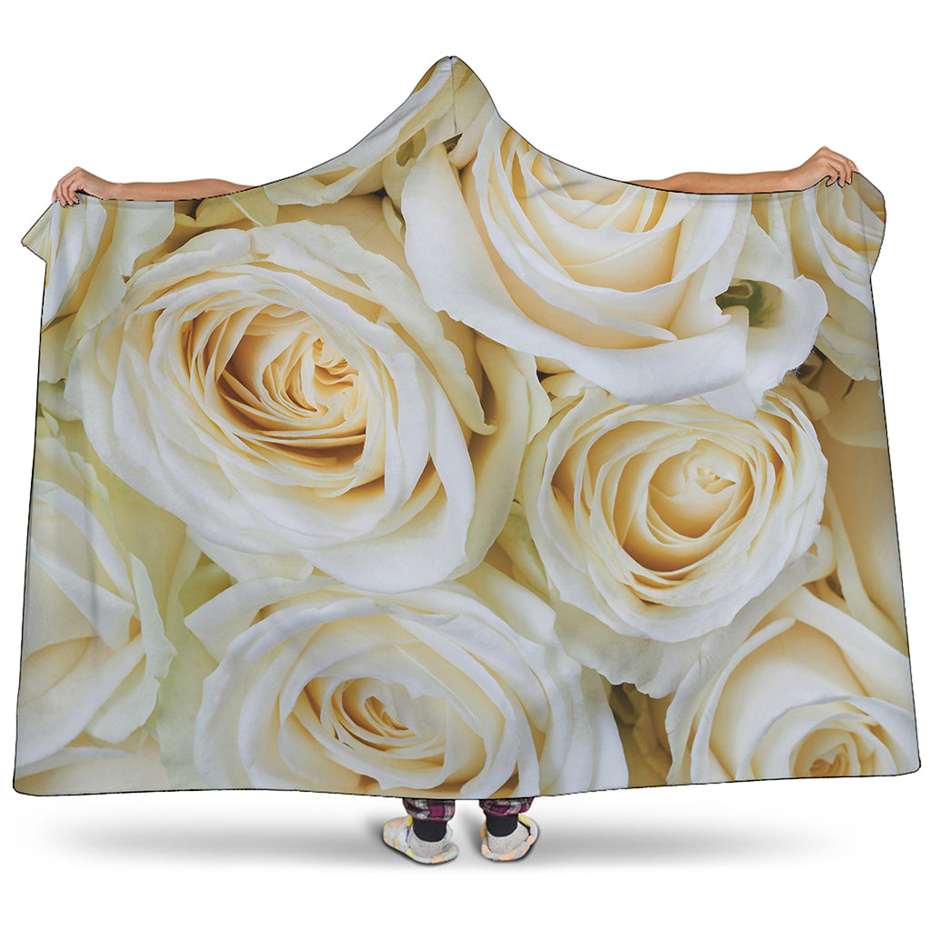 White Rose Print Hooded Blanket