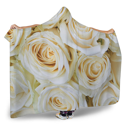 White Rose Print Hooded Blanket