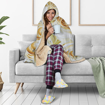 White Rose Print Hooded Blanket
