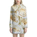 White Rose Print Hoodie Dress
