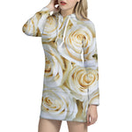 White Rose Print Hoodie Dress