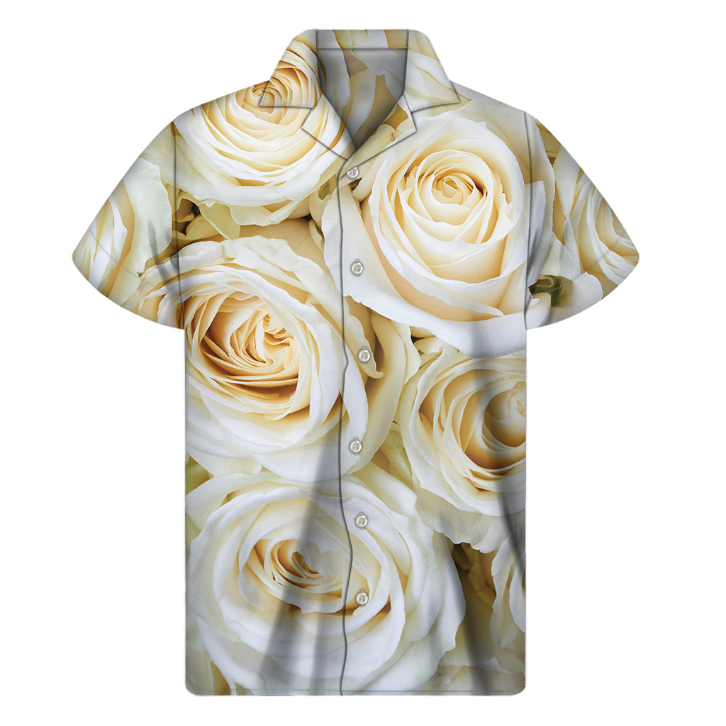 White Rose Print Men's Short Sleeve Shirt