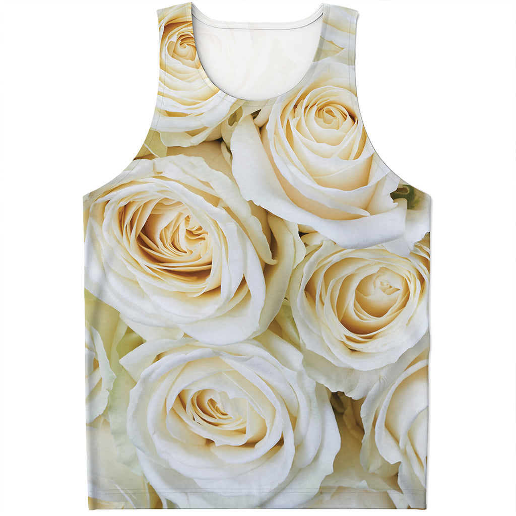 White Rose Print Men's Tank Top