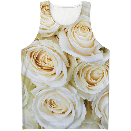 White Rose Print Men's Tank Top