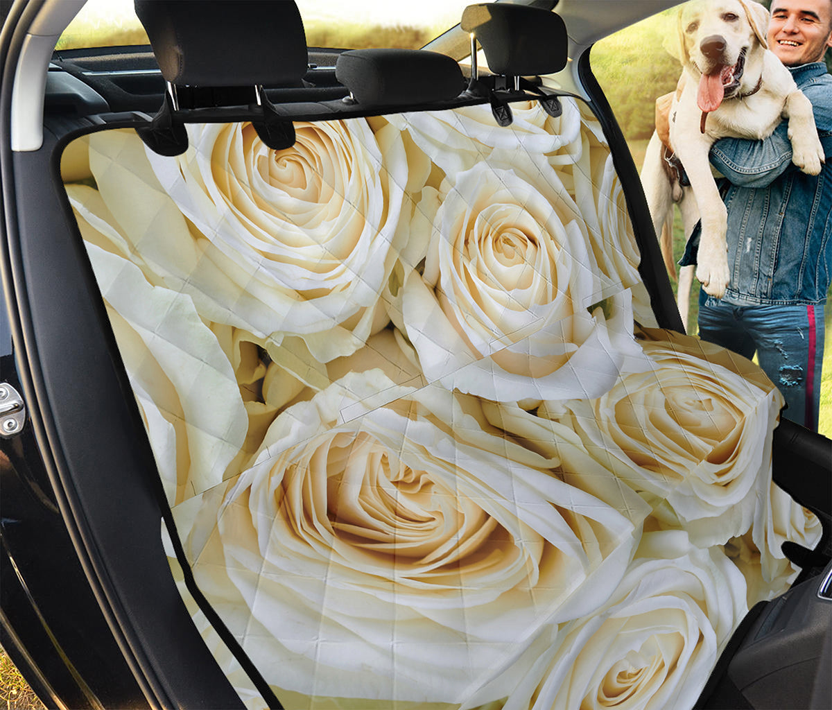 White Rose Print Pet Car Back Seat Cover