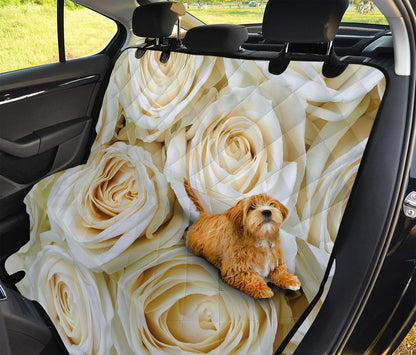 White Rose Print Pet Car Back Seat Cover