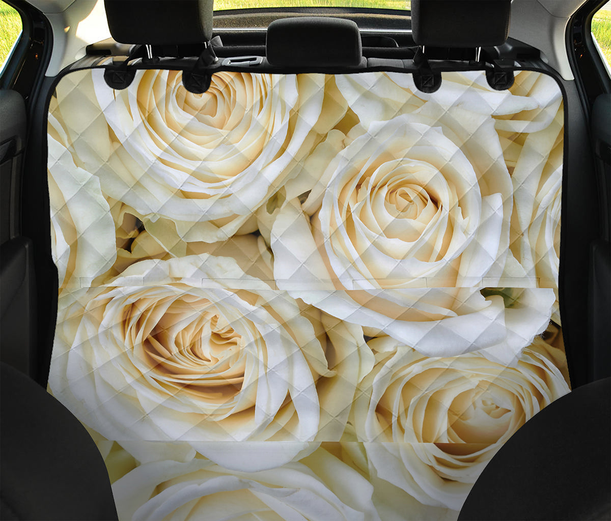 White Rose Print Pet Car Back Seat Cover