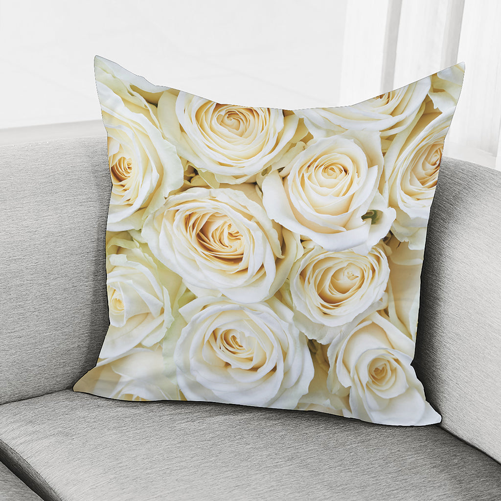 White Rose Print Pillow Cover