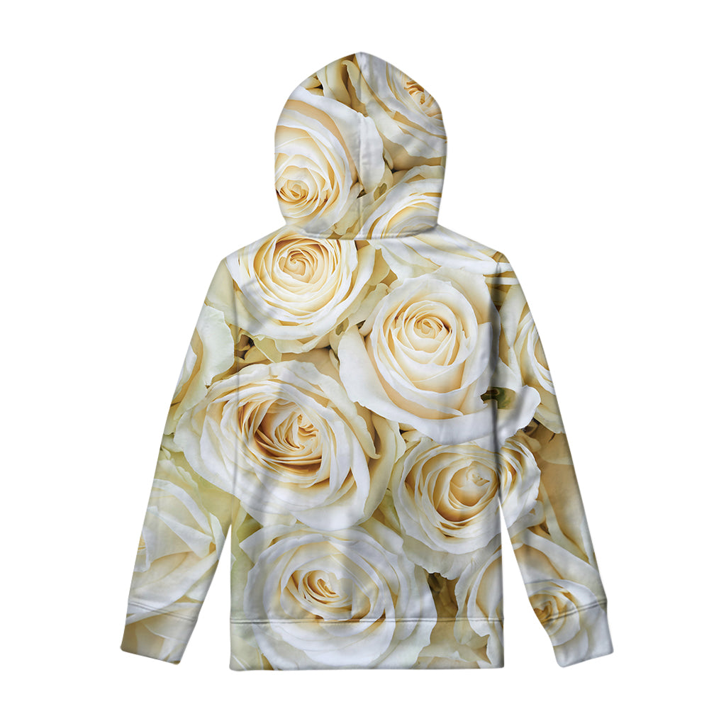 White Rose Print Pullover Hoodie