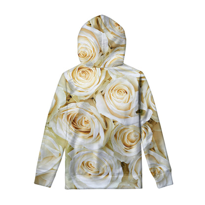White Rose Print Pullover Hoodie