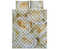 White Rose Print Quilt Bed Set
