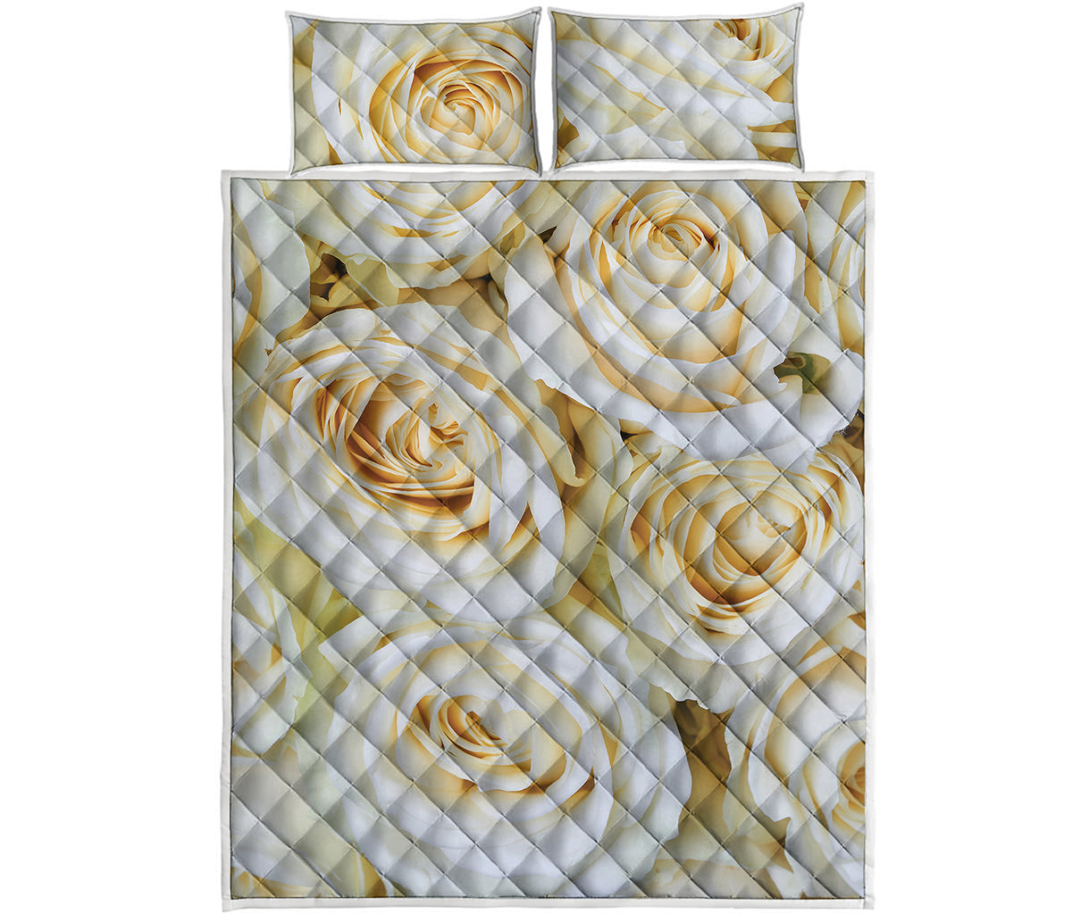 White Rose Print Quilt Bed Set