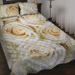 White Rose Print Quilt Bed Set
