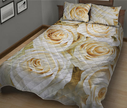 White Rose Print Quilt Bed Set
