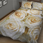 White Rose Print Quilt Bed Set