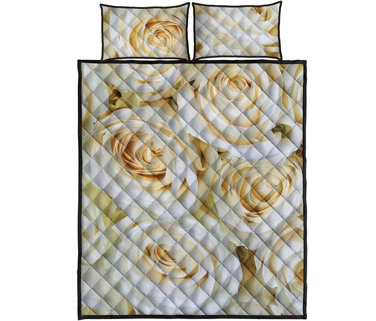 White Rose Print Quilt Bed Set