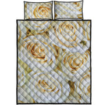 White Rose Print Quilt Bed Set