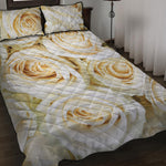 White Rose Print Quilt Bed Set