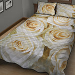 White Rose Print Quilt Bed Set