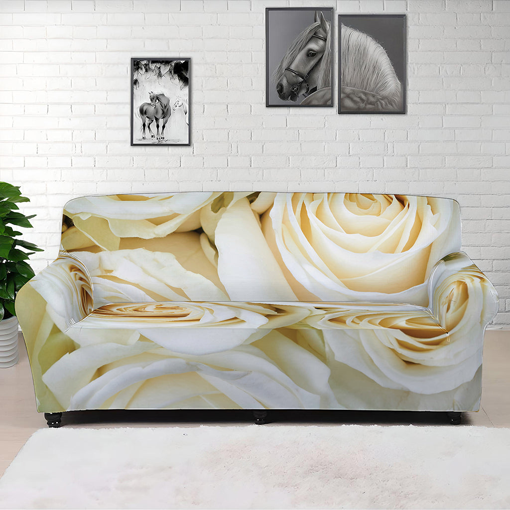 White Rose Print Sofa Cover