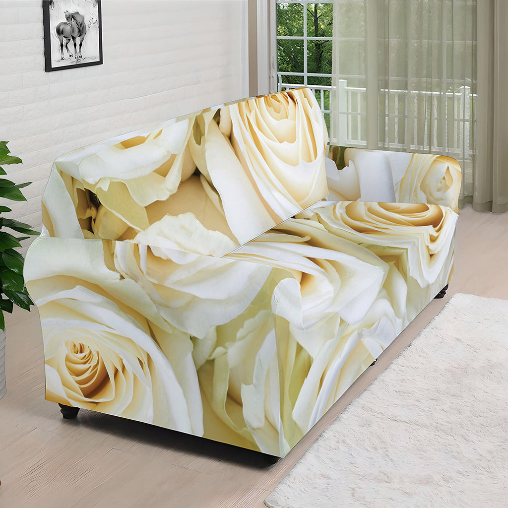 White Rose Print Sofa Cover