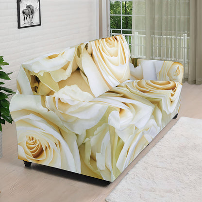 White Rose Print Sofa Cover