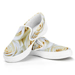 White Rose Print White Slip On Shoes