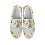 White Rose Print White Slip On Shoes
