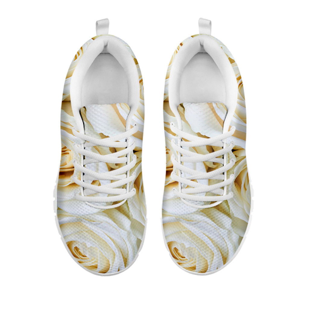 White Rose Print White Sneakers