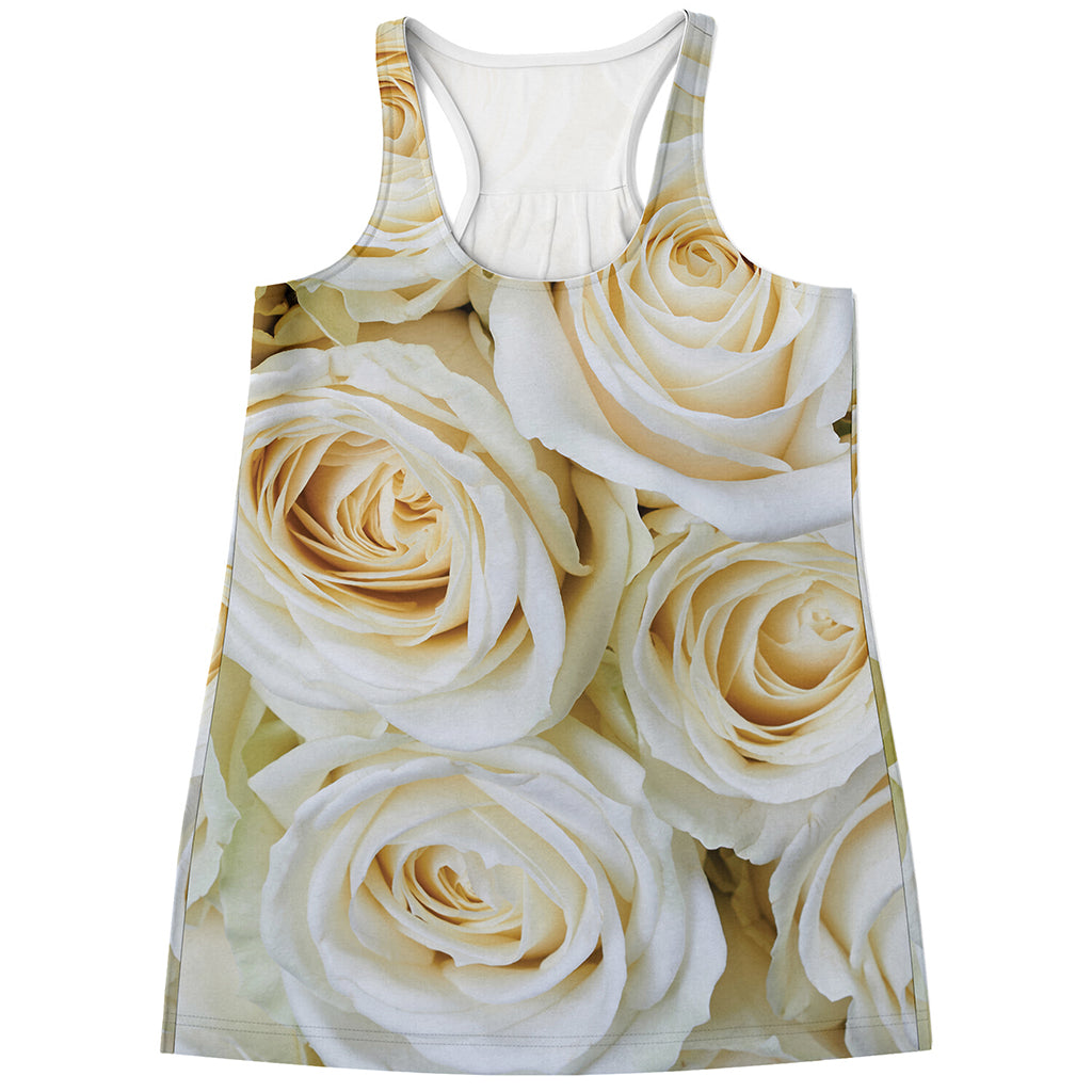 White Rose Print Women's Racerback Tank Top