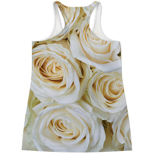 White Rose Print Women's Racerback Tank Top