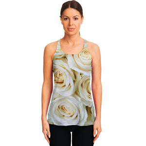 White Rose Print Women's Racerback Tank Top