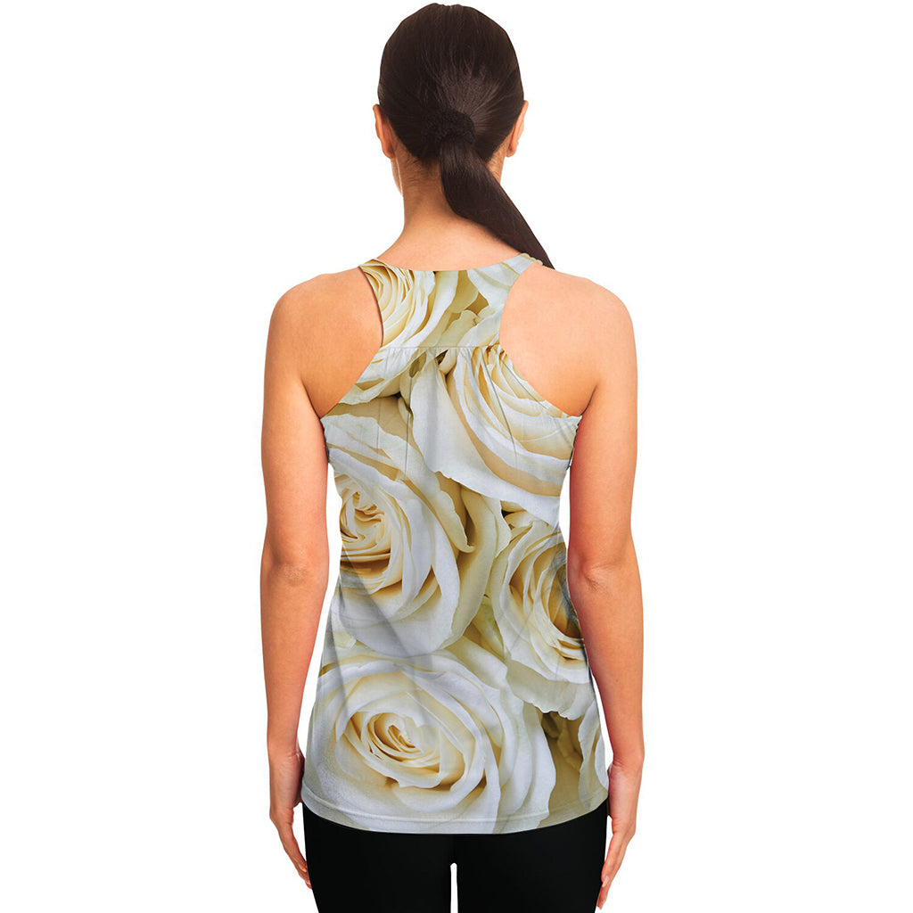 White Rose Print Women's Racerback Tank Top