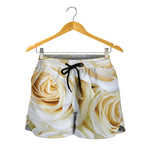 White Rose Print Women's Shorts