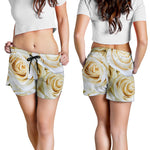 White Rose Print Women's Shorts