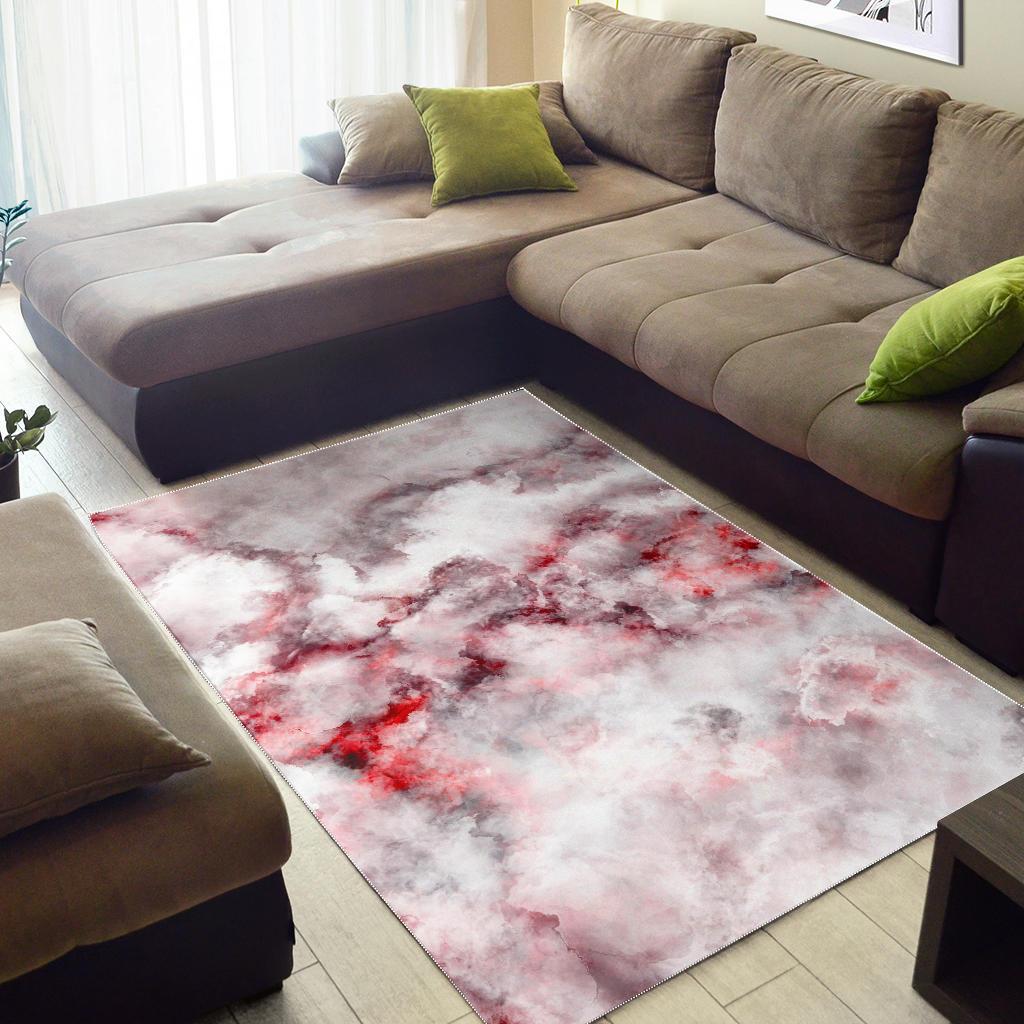 White Ruby Marble Print Area Rug GearFrost