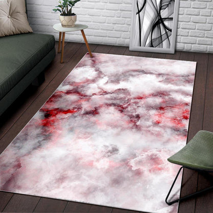 White Ruby Marble Print Area Rug GearFrost