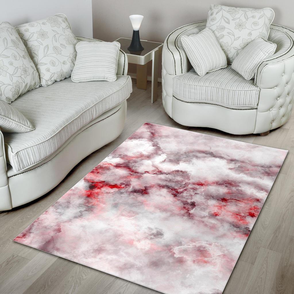 White Ruby Marble Print Area Rug GearFrost