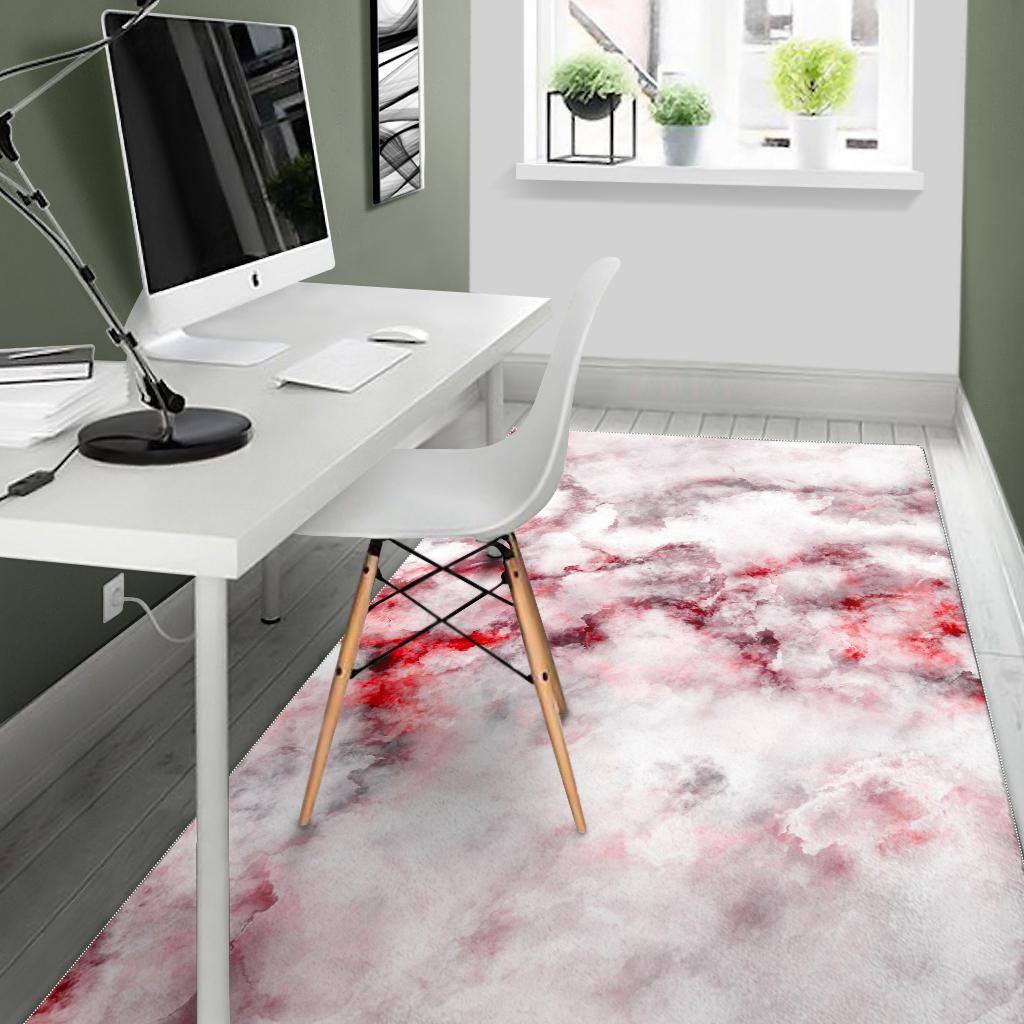 White Ruby Marble Print Area Rug GearFrost