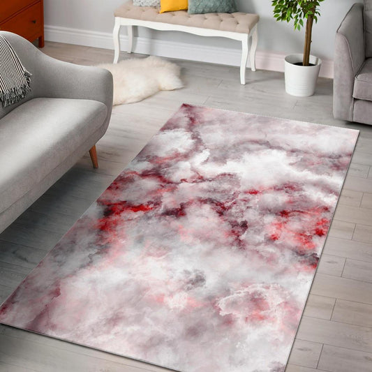 White Ruby Marble Print Area Rug GearFrost