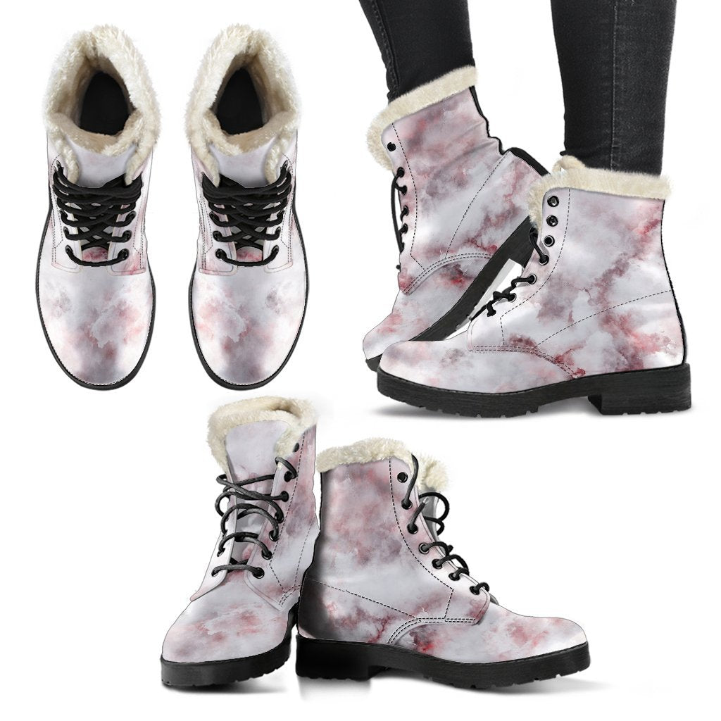 White Ruby Marble Print Comfy Boots GearFrost