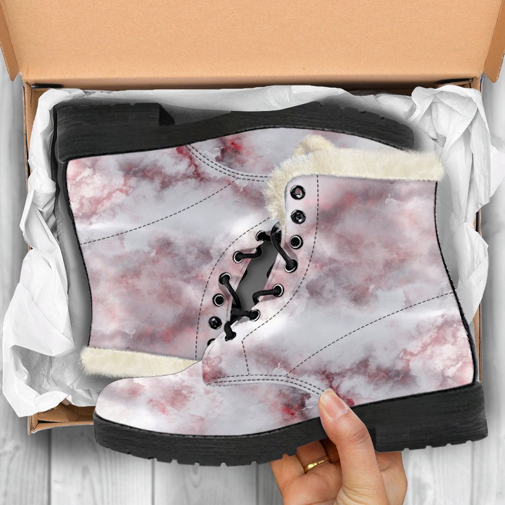 White Ruby Marble Print Comfy Boots GearFrost
