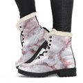 White Ruby Marble Print Faux Fur Leather Boots